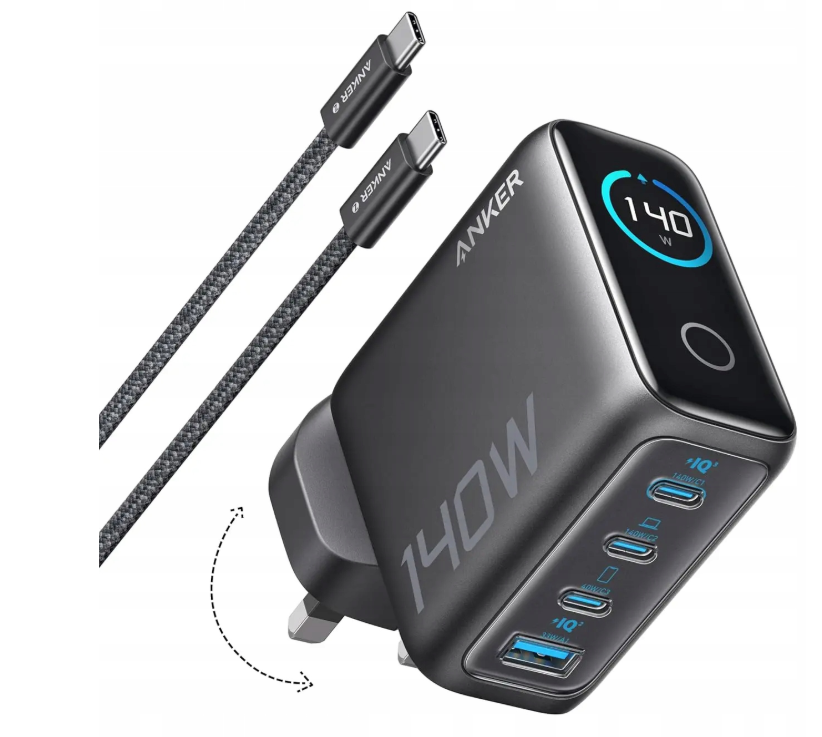 Ładowarka sieciowa Anker 140W 4-porty PD 3.1 GaN 3xUSB-C 1xUSB-A czarna
